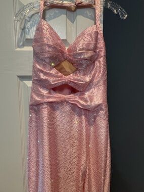 Sherri Hill Pink Sequin Cutout Prom Dress